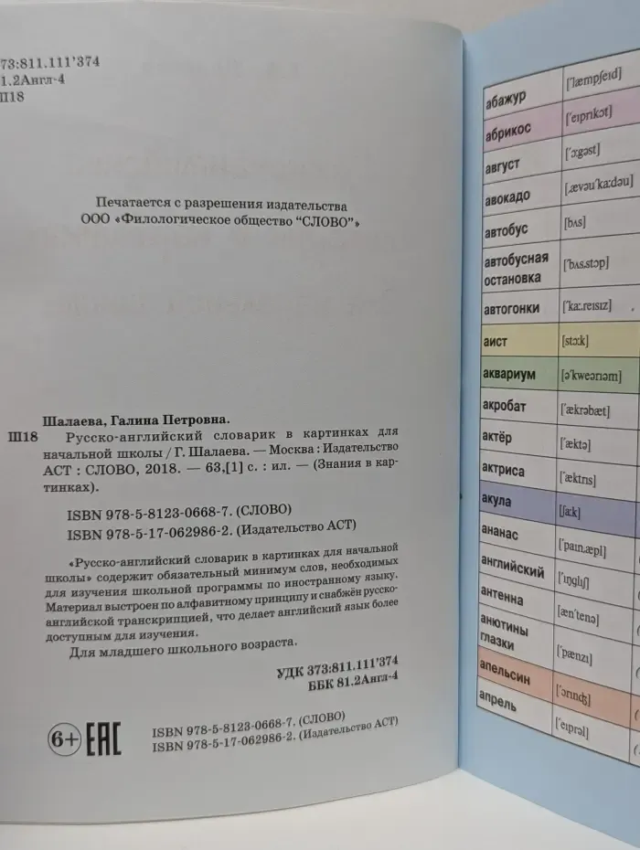 Русско-английский словарик для начальной школы
