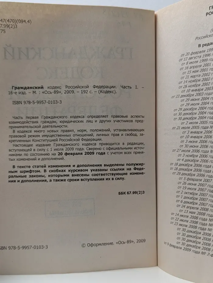 Гражданский кодекс Российской федерации. Часть 1