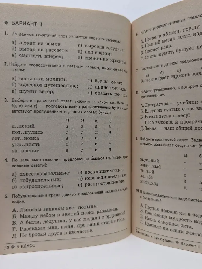 Тестовые задания для проверки знаний учащихся по русскому языку. 5 класс