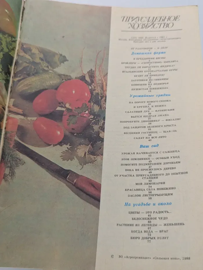 Приусадебное хозяйство. Выпуск № 1/1988