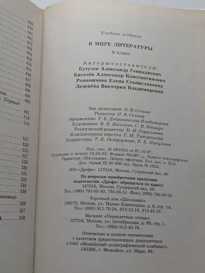 В мире литературы. 9 класс