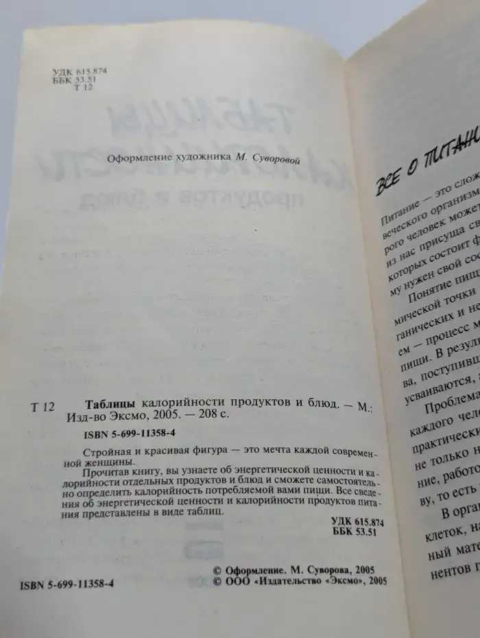 Таблицы калорийности продуктов и блюд