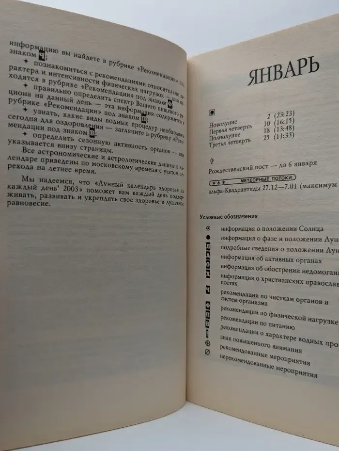 Лунный календарь здоровья на каждый день 2003